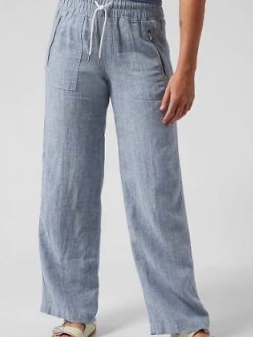 ☀️ ATHLETA Cabo Wide-Leg Drawstring Linen Pants - Light Blue size 12